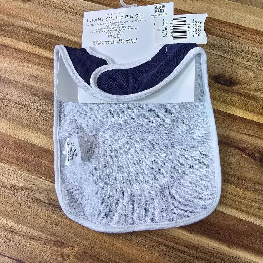 Rising‎ Star Infant Sock & Bib Set Celestial Moon Stars 0-12 months Navy Blue
